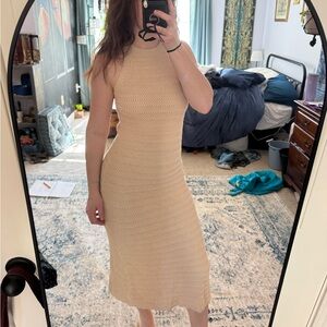 LOFT Beige Knit body con Midi Dress